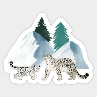 Snow Leopards on a Snowy Day Sticker